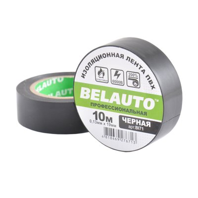 Стрічка ізоляційна ПВХ Belauto 10м, 0.13x19мм, чорна, проф., вогнетривка 953 фото