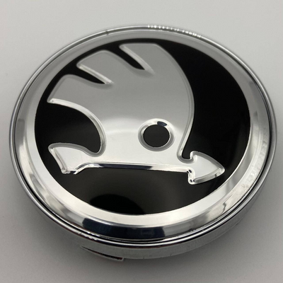 Ковпачки для дисків Skoda 68 мм 64 мм чорний із хром логотипом  g483 фото