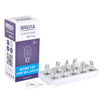 Лампа розжарювання Brevia W16W 12V 16W W2,1x9,5d CP, 10шт 469 фото