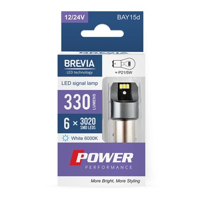 LED автолампа Brevia Power P21/5W 330Lm 6x3020SMD 12/24V CANbus, 2шт 4548 фото