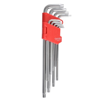 Набір ключів Carlife CR-V matt Г-подібних тор-х з отвором, T10-50, довгі, 9шт 1704 фото