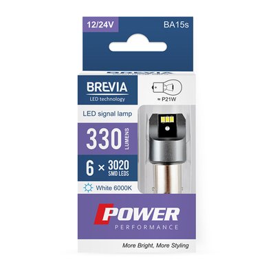 LED автолампа Brevia Power P21W 330Lm 6x3020SMD 12/24V CANbus, 2шт 4547 фото