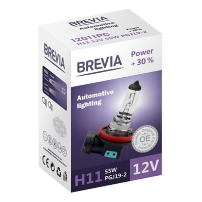 Галогенова лампа Brevia H11 12V 55W PGJ19-2 Power +30% CP 120 фото