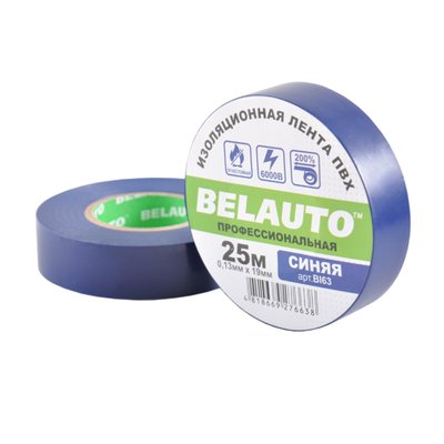Стрічка ізоляційна ПВХ Belauto 25м, 0.13x19мм, синя, проф., вогнетривка 959 фото