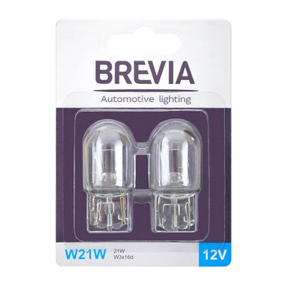 Лампа розжарювання Brevia W21W 12V 21W W3x16d B2, 2шт 4076 фото