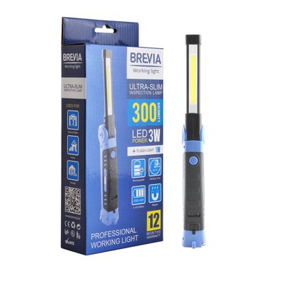 Ліхтар інспекційний Brevia LED Ultra-slim 3W COB+1W LED 300lm, 2000mAh, microUSB 3464 фото