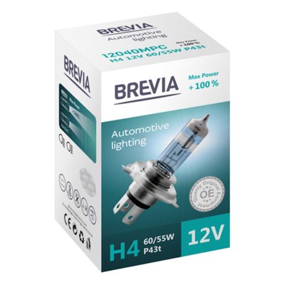 Галогенова лампа Brevia H4 12V 60/55W P43t Max Power +100% CP 102 фото